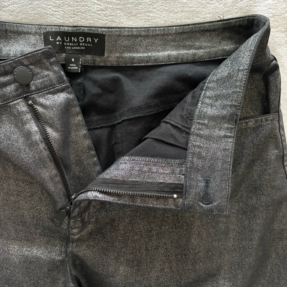 LAUNDRY by Shelli Segal Black Metallic Skinny Cropped Pants--EUC--8 - Picture 12 of 16